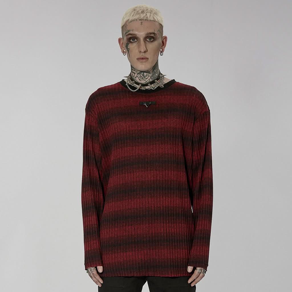 Sludge Grunge Striped Tee - Black Red - PunkRave