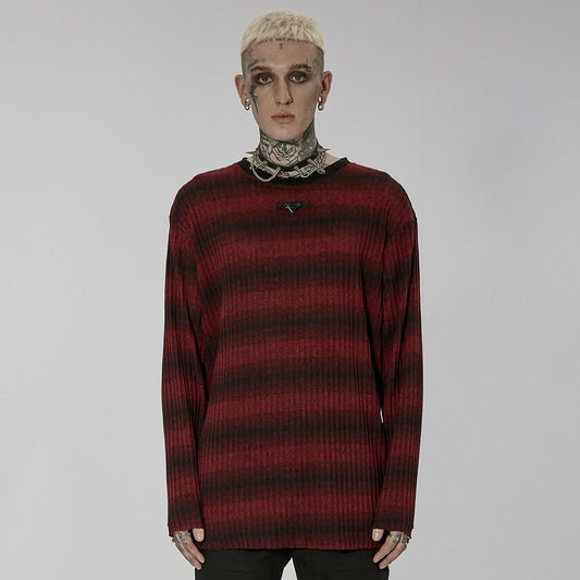 Sludge Grunge Striped Tee - Black Red - PunkRave