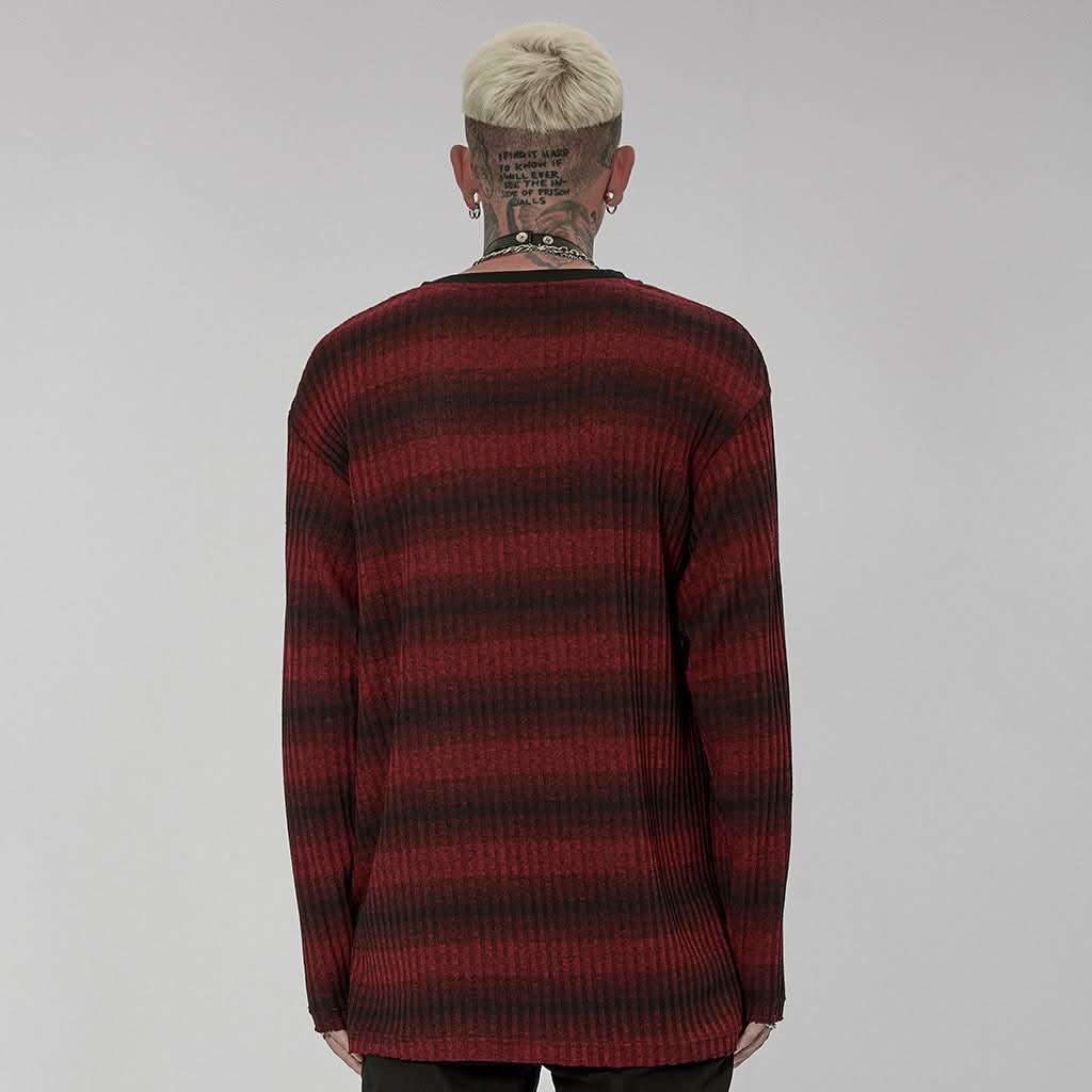 Sludge Grunge Striped Tee - Black Red - PunkRave