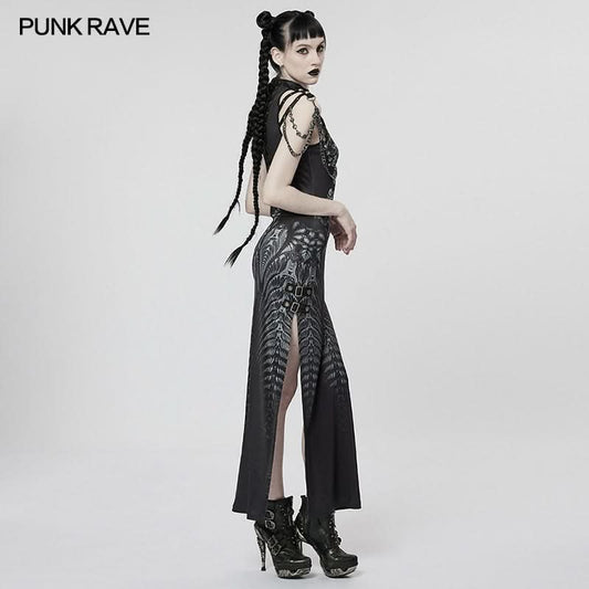 Inferno Threads - Printed Maxi Dress with Chains - PunkRave