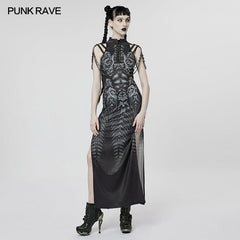 Inferno Threads - Printed Maxi Dress with Chains - PunkRave