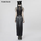 Inferno Threads - Printed Maxi Dress with Chains - PunkRave