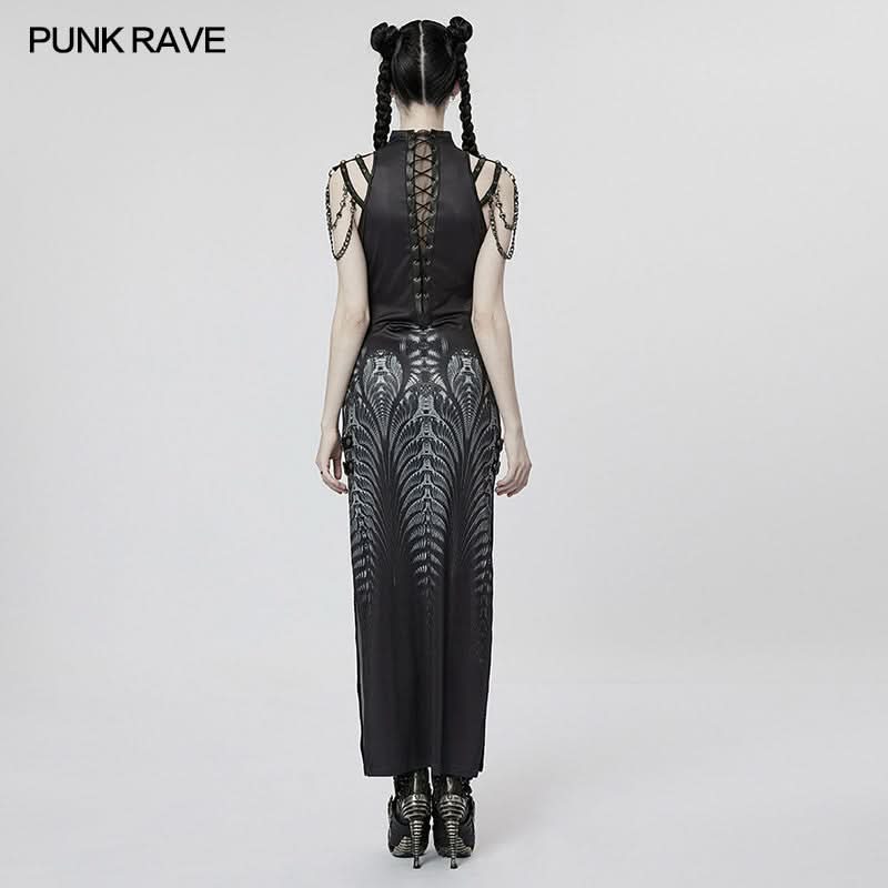 Inferno Threads - Printed Maxi Dress with Chains - PunkRave