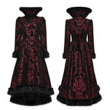 Penitent Women's Gothic Elegant Faux Fur Trim Coat in Red & Black