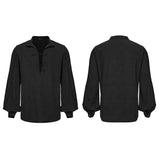 Moonflower Men's Gothic Lace-Up Lantern Sleeve Shirt in Black