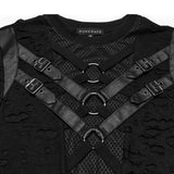 Matho Men's Punk Distressed T-shirt with Harness Straps in Black