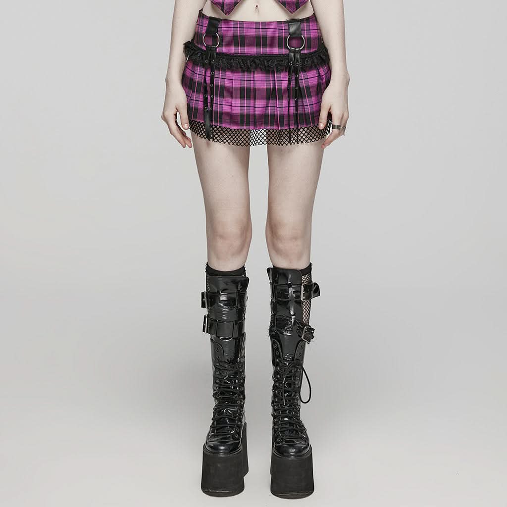 Lunar Plaid Mini Skirt (Nightshade) - PunkRave