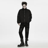 Vault Men's Gothic Eyelets Zipped Jacket in Black