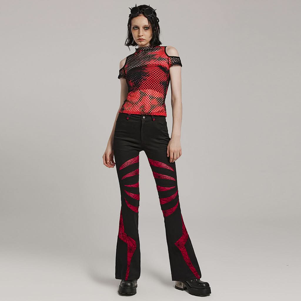 Pariah Flared Trousers (Red) - PunkRave