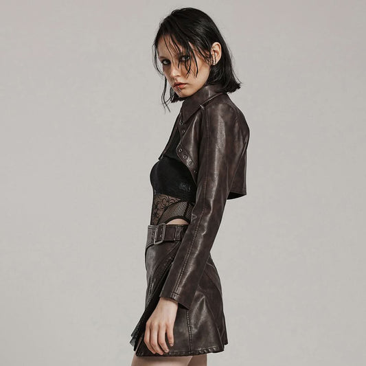 Rowena Cropped Jacket (Brown) - PunkRave