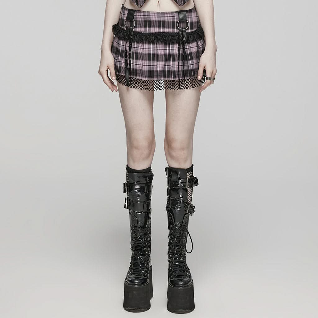 Lunar Plaid Mini Skirt (Petunia) - PunkRave