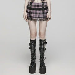 Lunar Plaid Mini Skirt (Petunia) - PunkRave