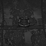 Post Mortem Men's Gothic Hooded Brocade Long Coat in Black