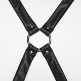 Absinthe Women's Punk Faux Leather Cropped Jacket with Harness in Black