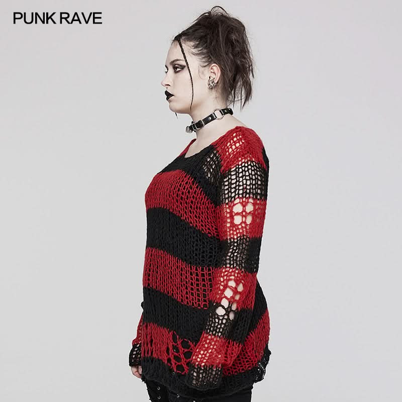 Killing Eve Distressed Sweater (Red) - PunkRave