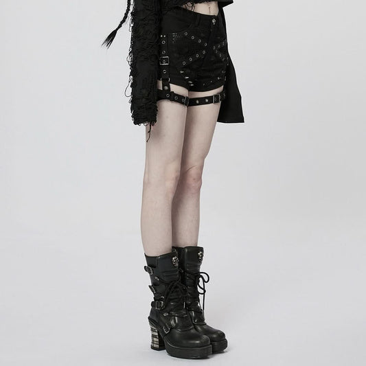 Rebel Yell Distressed Garter Shorts - PunkRave