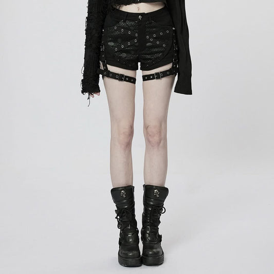 Rebel Yell Distressed Garter Shorts - PunkRave