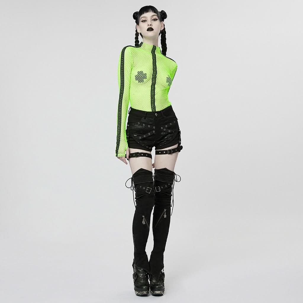 Rebel Yell Distressed Garter Shorts - PunkRave