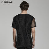Prometheus Men's Punk Distressed Mesh Sleeve T-shirt in Black
