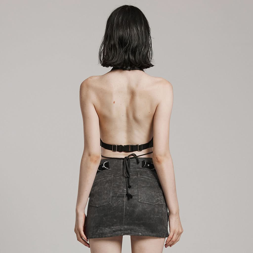 Fantasma Halterneck Top (Grey) - PunkRave