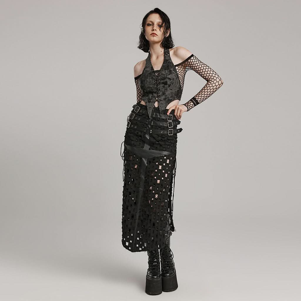 Fantasma Halterneck Top (Grey) - PunkRave