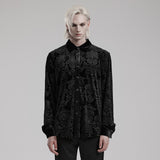 Cinnabar Gothic Embossed Velvet Baroque Black Shirt Men's