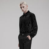 Cinnabar Gothic Embossed Velvet Baroque Black Shirt Men's