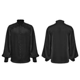 Hex Men's Gothic Lace Satin Shirt in Black