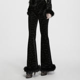 Wormwood Bat Print and Faux Fur Gothic Flared  Trousers