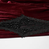Stygian Gothic Velvet Lace Flare Trousers in Red & Black