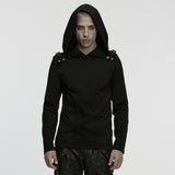 Charcoal Gothic Stretch Knit Chevron Buckle Hooded Top Men's