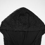 Oleander Women's Gothic Hooded Top with Lace Overlay in Elastic Knit Fabric, Mesh in Black