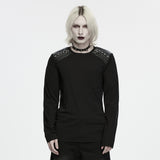 Udolpho Men's Gothic T-shirt with Studded Shoulder in Black