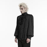 Heathcliff Men's Gothic Jacquard Ruffle Shirt in Black