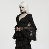 Augury Women's Gothic Blouse with Lace Fabric in Black