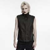 Dusk Rite Men's Gothic Zipped Sleeveless Jacket in Black
