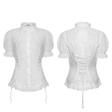 Ligeia Women's Gothic Blouse with Ruffled Collar in White
