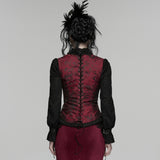 Melmoth Women's Gothic Waistcoat with Corset in Unique Dual Color Phantom Embroidered Woven Fabric in Black