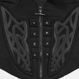 Mandrake Women's Gothic Zipped Top with Studs in Twill Woven Fabric in Black