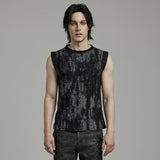 Augurious Gothic Distressed Washed Ripped Knit Eyelet Tank Men's