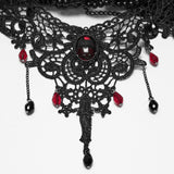 Berenice Beaded Lace Choker Necklace in Black & Red