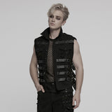 Thanathos Punk Distressed Fishnet Buckle Vest Men's