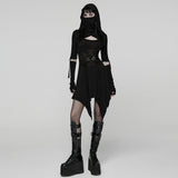 Chthonia Women's Gothic Hooded Cut-Out Dress in Black