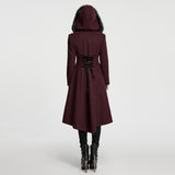 Selene Women's Gothic Woollen coat with Faux Fur-Trimmed in Red