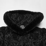 Giselle Women's Gothic Faux Fur Trim Coat in Black