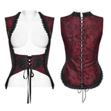 Melmoth Women's Gothic Waistcoat with Corset in Unique Dual Color Phantom Embroidered Woven Fabric in Black