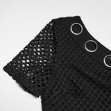 Cenotaph Women's Gothic Top with Mesh in Elastic Icy Breathable Knit Fabric, Mesh in Black
