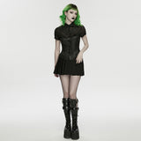 Bone Dirge Women's Gothic Faux Leather Blouse with Mesh Panel Inserts in Black