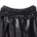 Lyssa Women's Punk Asymmetric Faux Leather Skirt with Mesh in Black