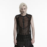 Wuthering Men's Punk Mesh Tank Top with Faux Leather Straps in Black